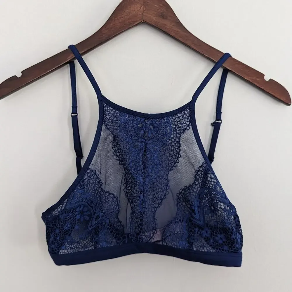Victoria's Secret Navy Lace Bralette Small Sexy Semi Sheer - Picture 2 of 7